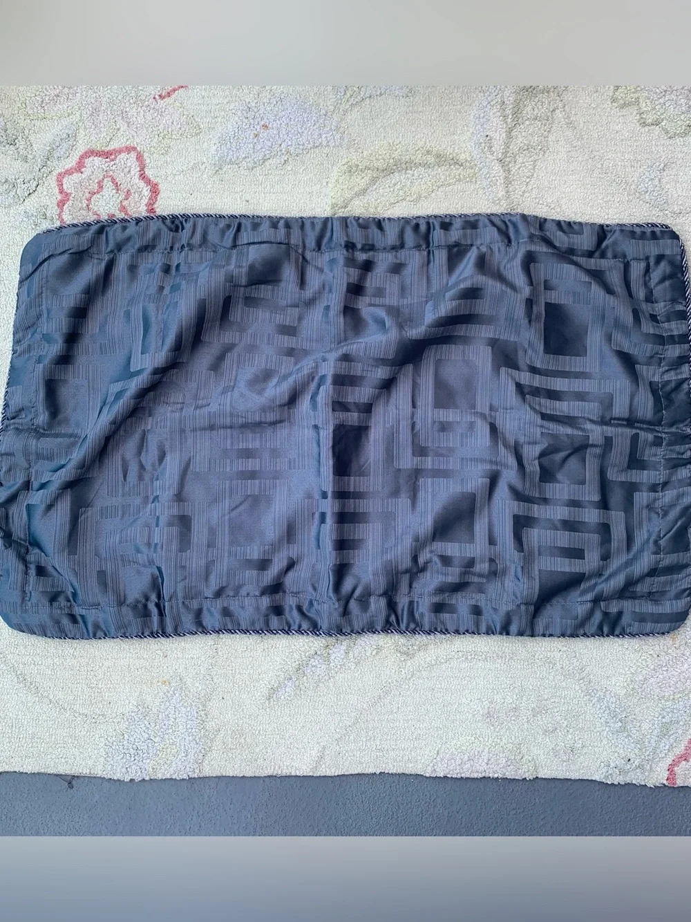 Set of 2 King Size Luxury Jacquard Pillow Shams Navy Blue Greek Key Geometric